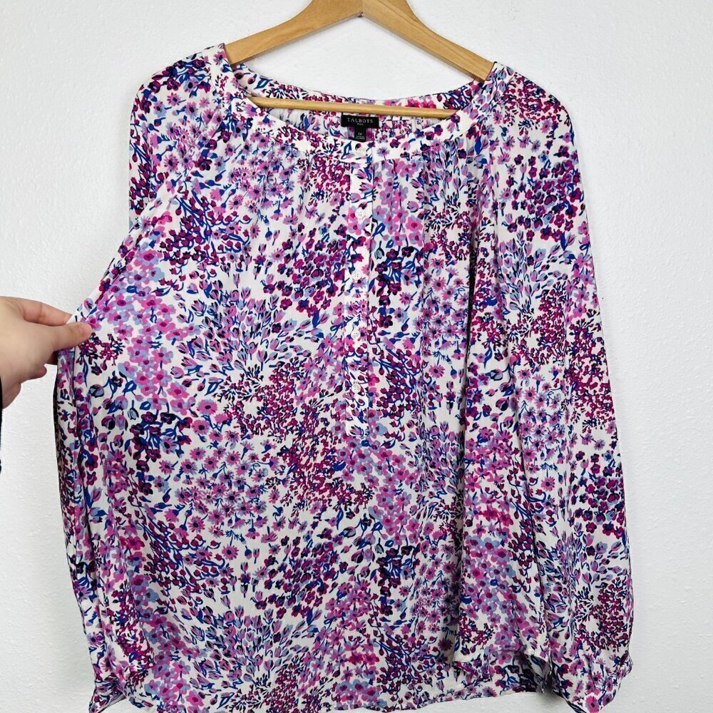 TALBOTS PLUS 1x White, Pink, and Purple Floral Button Peasant Style Boho Blouse - Picture 4 of 11